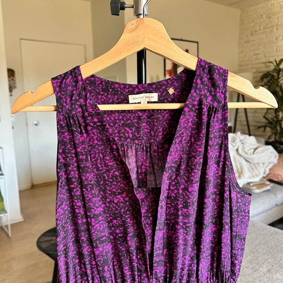 Rebecca Taylor Purple and Black Floral V-Neck Dress Size 2 - Picture 2 of 4